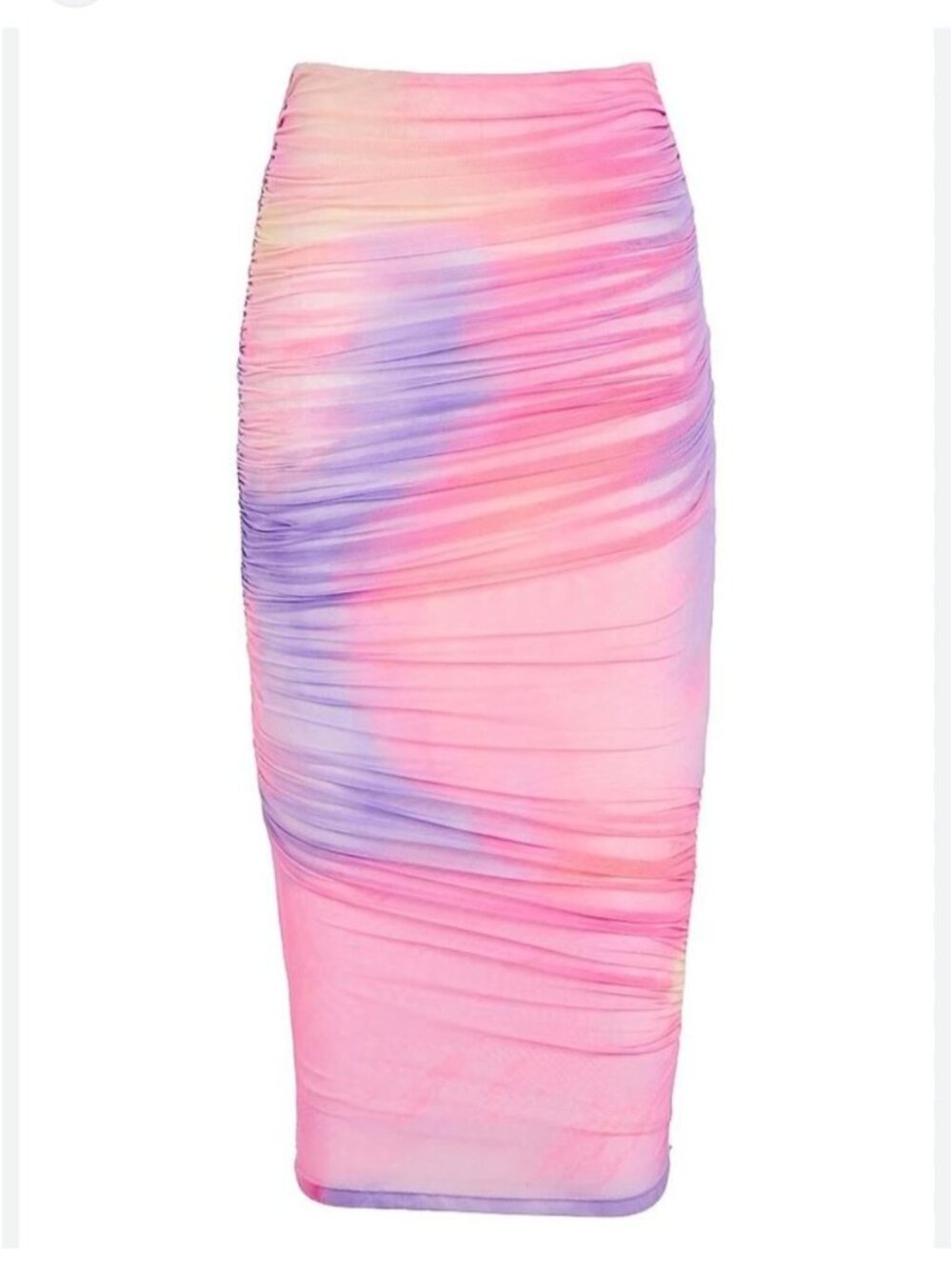 Ser.O.Ya XS Ruched Mesh Midi Skirt Pink & Purple Gradient Stretchy Fabric